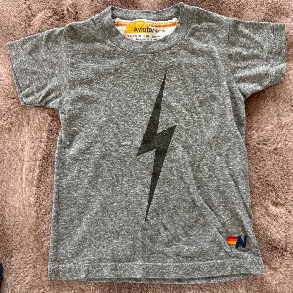 Aviator Nation Grey Lightening Bolt Tee, 2T